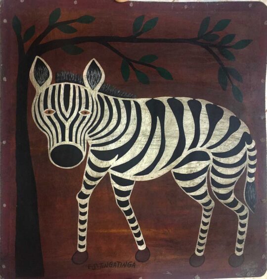 Lack auf Pressholz, Zebra, Gemälde, E.S. Tinga Tinga